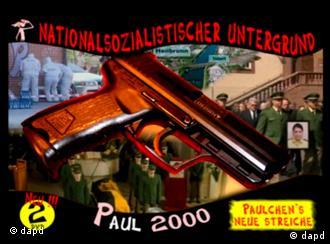 A still from one of the videos, featuring a montage including a revolver and scenes related to their crimes