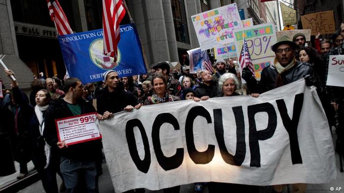Occupy Wall Street protesters march through lower Manhattan in New York