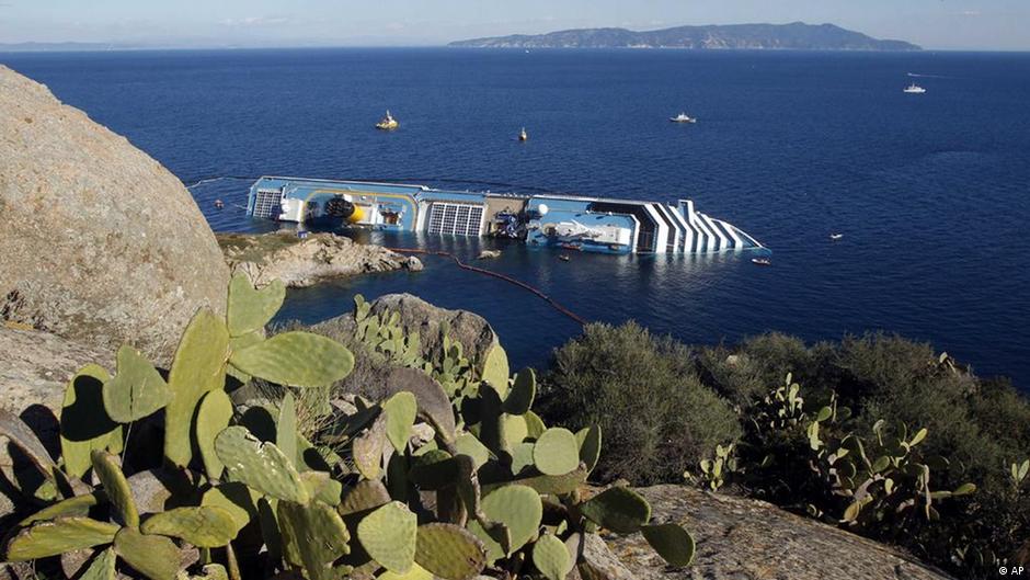 The Costa Concordia, shipwrecked off the Italian coast 