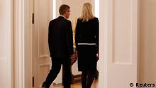 German President Christian Wulff and his wife Bettina leave after a statement in the presidential residence Bellevue Palace in Berlin, February 17, 2012. Wullf on Friday announced his resignation.    REUTERS/Tobias Schwarz (GERMANY  - Tags: POLITICS)  