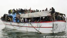 An overcrowded boat with African migrants 
