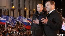Russian President Dmitry Medvedev (right) and Prime Minister Vladimir Putin (left) 