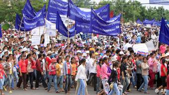 Protesters demonstrating against wages and conditions in the Cambodian garment industry