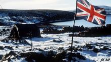 Falkland Islands - The Union Jack flies over Ajax Bay in 1982. (AP Photo/Archiv)
