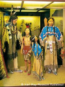 A diplay of mannequins dressed as Native Americans at the Karl May Museum