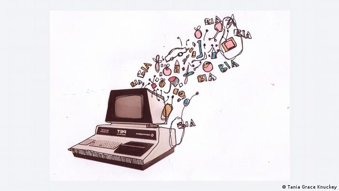 illustration: objects flowing out of computer