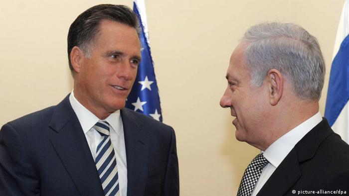 Romney and Netanyahi at a meeting in Israel