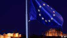 The  European Union flag in front of the Acropolis
