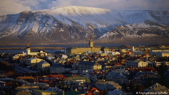 A wide shot of Reykjavik
