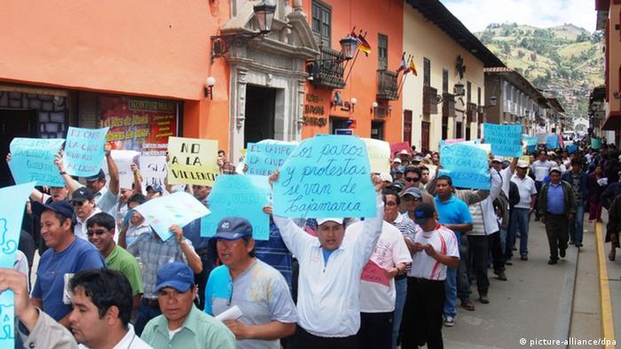 Perú, recientes protestas contra un proyecto minero en Cajamarca.