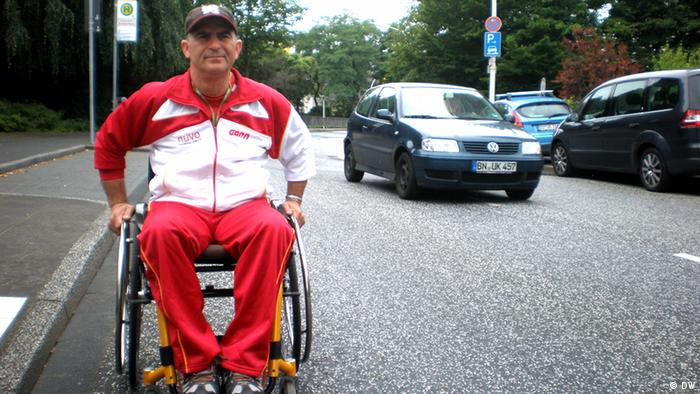 Mile Stojkoski in his wheelchair in Bonn