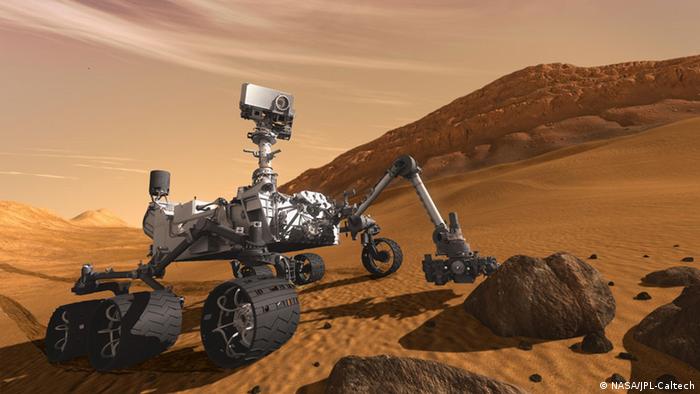 Curiosity - The Next Mars Rover

This artist concept features NASA's Mars Science Laboratory Curiosity rover, a mobile robot for investigating Mars' past or present ability to sustain microbial life. Curiosity is being tested in preparation for launch in the fall of 2011. In this picture, the rover examines a rock on Mars with a set of tools at the end of the rover's arm, which extends about 2 meters (7 feet). Two instruments on the arm can study rocks up close. Also, a drill can collect sample material from inside of rocks and a scoop can pick up samples of soil. The arm can sieve the samples and deliver fine powder to instruments inside the rover for thorough analysis.

The mast, or rover's "head," rises to about 2.1 meters (6.9 feet) above ground level, about as tall as a basketball player. This mast supports two remote-sensing instruments: the Mast Camera, or "eyes," for stereo color viewing of surrounding terrain and material collected by the arm; and, the ChemCam instrument, which is a laser that vaporizes material from rocks up to about 9 meters (30 feet) away and determines what elements the rocks are made of.

NASA's Jet Propulsion Laboratory, a division of the California Institute of Technology, Pasadena, manages the Mars Science Laboratory Project for the NASA Science Mission Directorate, Washington.

For more information about Curiosity is at http://mars.jpl.nasa.gov/msl/ .

Image credit: NASA/JPL-Caltech 