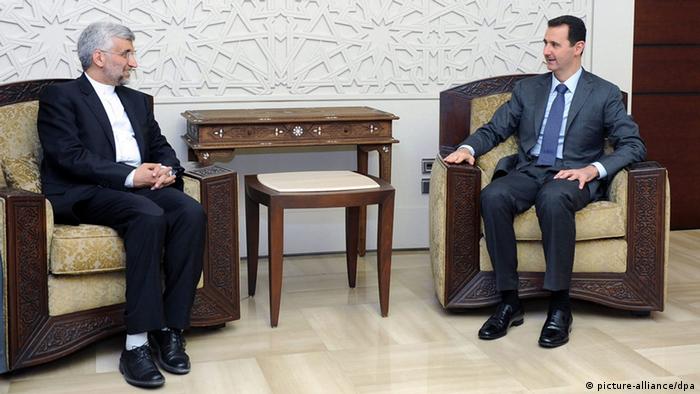 نشست سعید جلیلی و بشار اسد در دمشق (۷ اوت ۲۰۱۲). ایران برای بقای رژیم اسد تلاش می‌کند. 