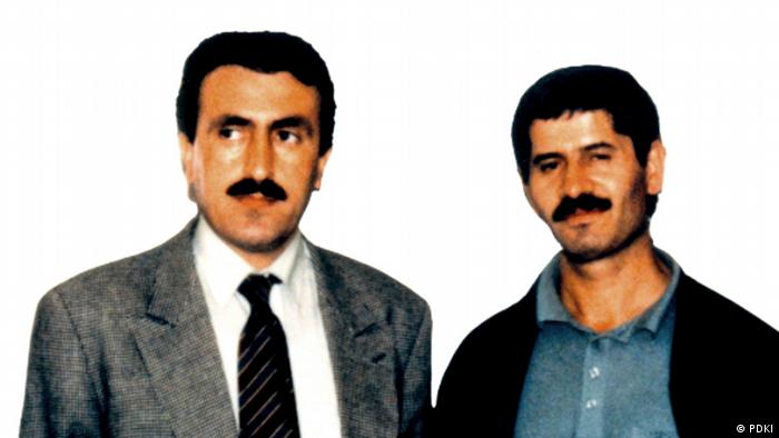 همایون اردلان (راست) و فتاح عبدلی، از رهبران حزب دمکرات کردستان ایران که در ترور میکونوس به قتل رسیدند.