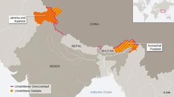 Karte Indien China umstrittene Gebiete Deutsch