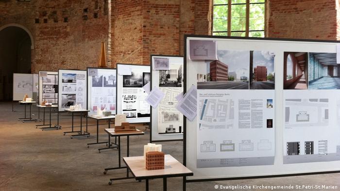 An exhibition, pictured here, currently shows the plans for the proposed House of Prayer and Learning