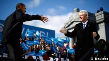 Rais Barack Obama akitambulishwa na rais wa zamani Bill Clinton katika mkutano wa kampeni mjini Concord, New Hampshire.