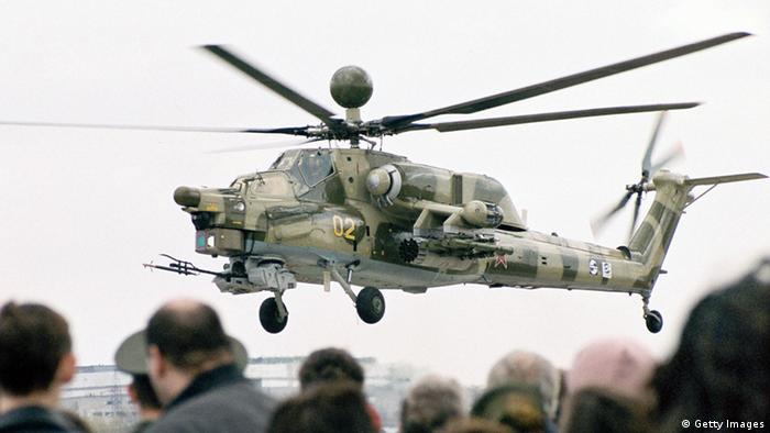 ROSTOV-ON-DON, RUSSIAN FEDERATION: Russian experimental military helicopter MI 28 N 'Night hunter' performs its first flight in a presence of the public at the airfield of Rostvertol plant in Rostov-on-Don city, 31 March 2004. AFP PHOTO/ STRINGER (Photo credit should read STRINGER/AFP/Getty Images) 