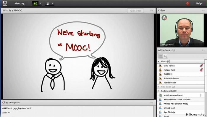 Screenshot of two drawn stick figures with a bubble saying, We're starting a MOOC
Photo: Screenshot