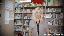 Elena Bazakopoulou in the clinic's pharmacy (MKI)
