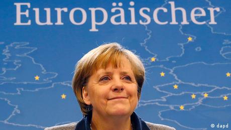 Die deutsche Bundeskanzlerin Angela Merkel während einer Pressekonferenz bei dem EU- Gipfel in Brüssel. 
