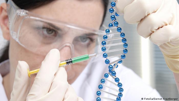 An image showing a woman depicting gene therapy. 