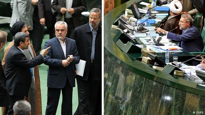 علی لاریجانی در جلسه استیضاح وزیر کار دولت دهم اجازه ادامه سخنرانی به محمود احمدی‌نژاد نداد؛ رئیس دولت نیز به نشانه اعتراض صحن مجلس را ترک کرد