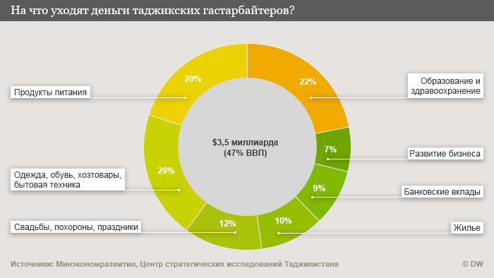 График: На что уходят деньги таджикских гастарбайтеров