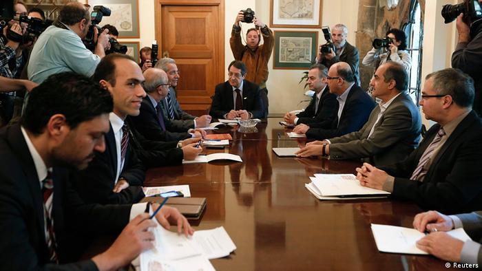 Anastasiades meeting with party leaders and Central Bank of Cyprus officials at the presidential palace in Nicosia
(c) Reuters