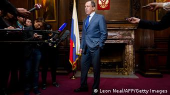 Russian Foreign Minister Segei Lavrov speaks to members of the media LEON NEAL/AFP/Getty Images)