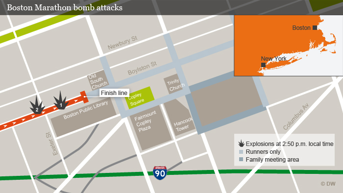 Map of Boston Marathon bomb attacks