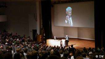 Habermas continued to speak well after retirement; he's pictured here at the Catholic University Leuven in Belgium in 2013