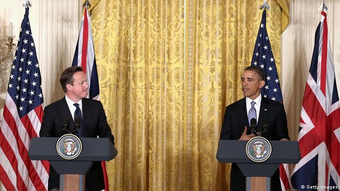 WASHINGTON, DC - MAY 13: U.S. President Barack Obama (R) and British Prime Minister David Cameron hold a joint news conference in the East Room of the White House May 13, 2013 in Washington, DC. The two leaders discussed the prospect of an European Union-United States trade deal and the ongoing civil war in Syria. During his three-day visit to the United States, Cameron will also be briefed by the FBI about the Boston Marathon bombings and will travel to New York to take part in United Nations talks on new development goals. Photo: Alex Wong/Getty Images 