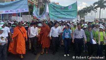 Trade unionists and monks protest in Phnom Pehn on May 1 2013
