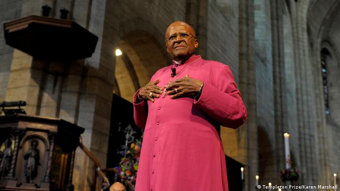 Archbishop Emeritus Desmond Tutu at the Templeton Prize celebration at St. George’s Cathedral in Cape Town on April 11, 2013.
(Photo credit: Templeton Prize: / Karen Marshall)