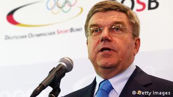 FRANKFURT AM MAIN, GERMANY - MAY 09: Thomas Bach, International Olympic Committee (IOC) Vice President and head of the German NOC, announces his plan to run for IOC president during a press conference at the DOSB headquarters 'Haus des Sports' on May 9, 2013 in Frankfurt am Main, Germany. (Photo by Alex Grimm/Bongarts/Getty Images)