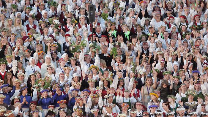All the participants of the celebration are dressed in national costumes of Latvia. (Photo A. Liepins)