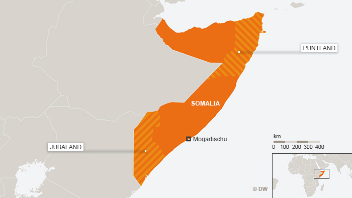A map of Somalia showing Puntland and Jubaland