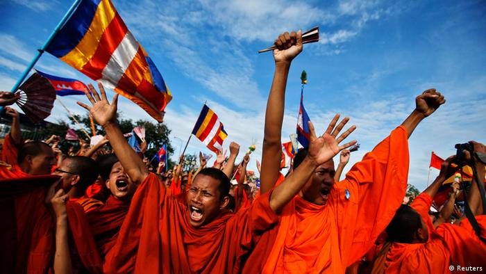 Buddhist monks protesting in Phnom Penh