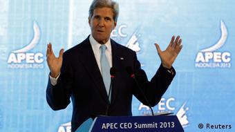 U.S. Secretary of State John Kerry speaks at the Asia-Pacific Economic Cooperation (APEC) CEO Summit in Nusa Dua, on the Indonesian resort island of Bali October 7, 2013. REUTERS/Edgar Su (INDONESIA - Tags: POLITICS)