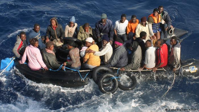 A rubber dinghy full of refugees 