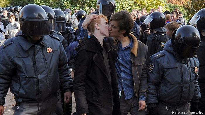 Police detain demonstrators during a gay pride parade in St Petersburg's Marsovo Pole park. 
(Photo: Ruslan Shamukov / ITAR-TASS)
