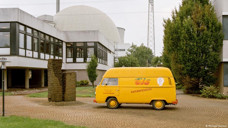 An ice-cream truck outside a nuclear power facility