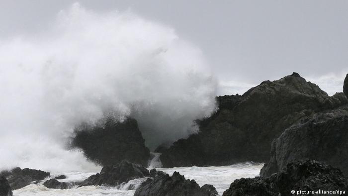 High waves pound a beach on Cape Muroto in Kochi Prefecture