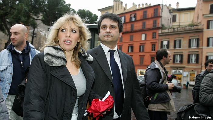 Alessandra Mussolini, head of the extreme-right party A.S. (Social Action) and granddaughter of former Italian dictator Benito Mussolini, walks with Roberto Fiore, leader of Forza Nuova in the streets of Rome.
