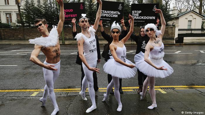 Protestaktion von Amnesty International in London 29.01.2014