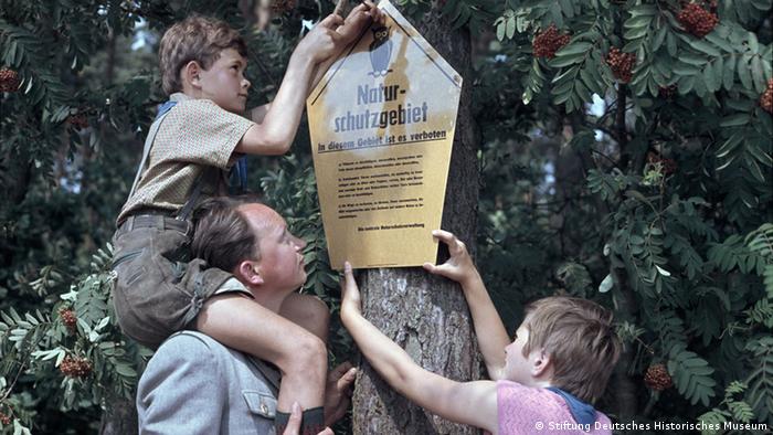Pioniri u DDR-u postavljaju tablu na drvetu