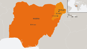 Ο χάρτης δείχνει Chibok στη βορειοανατολική Νιγηρία, όπου απήχθησαν οι μαθήτριες