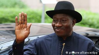 Nigeria's President Goodluck Jonathan waving