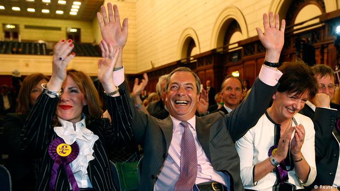 Nigel Farage celebrates with supporters